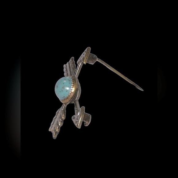 Vintage silver turquoise brooch with crossed arrows 1.18” L and .75” W - Picture 3 of 4